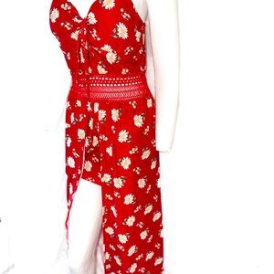 No Boundaries Juniors Red Floral Maxi Romper Dress Size Large
